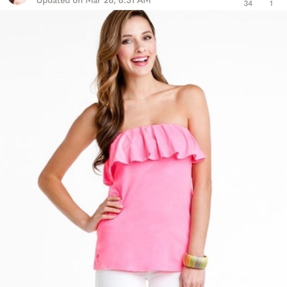 Lilly Pulitzer strapless neon pink top with ruffle size XS - Picture 1 of 6